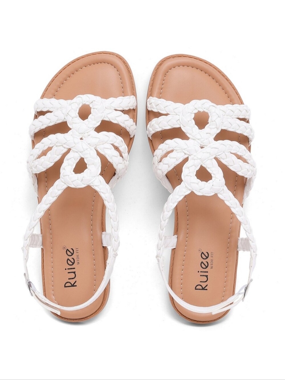 Ruiee | Wide Fit Braided White Strappy Open Toed Sandals Size 8XW